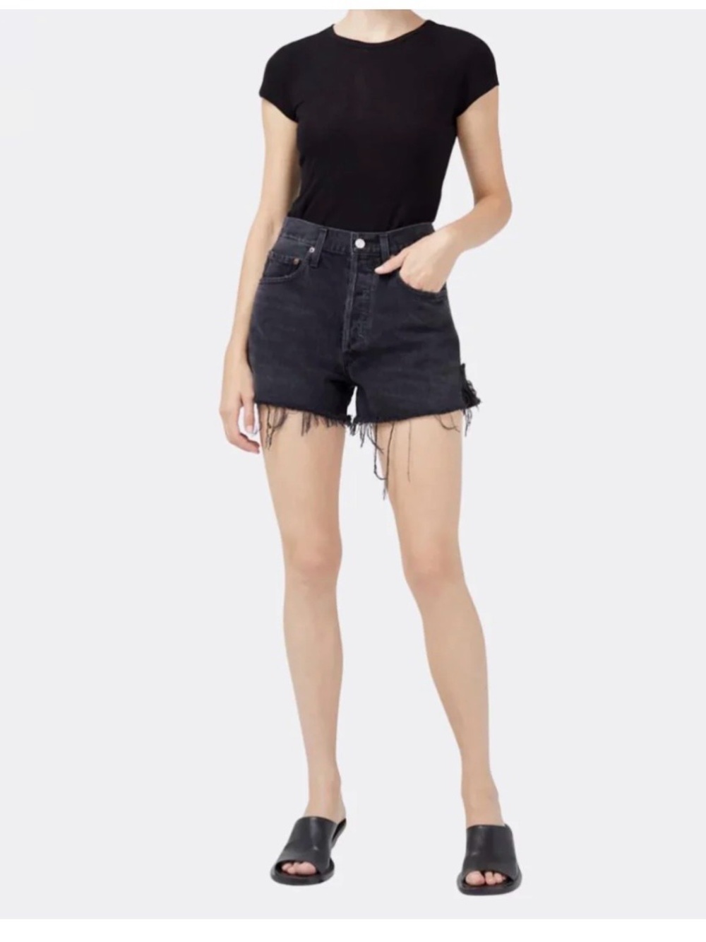 Agolde Black High-Rise Dee Shorts sz25